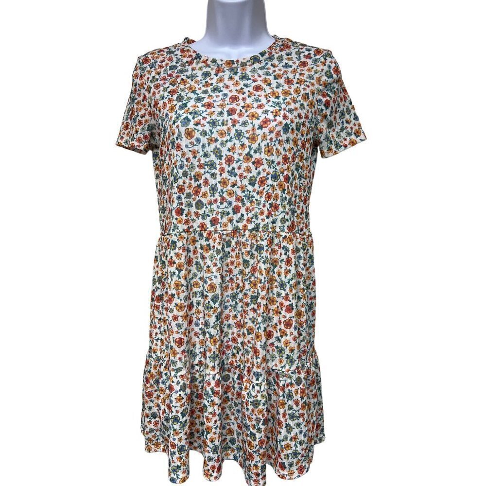 Zara Floral Knee Length Short Sleeve Ribbed Shirt Dress Women's Size Small